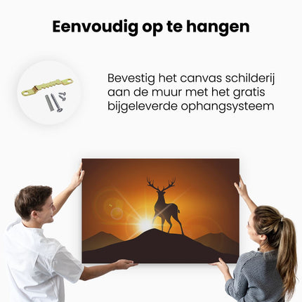 Canvas schilderij ophangen Hert Op Een Berg - Abstract - Silhouet