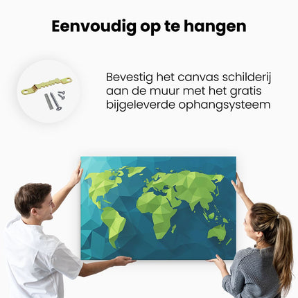 Canvas schilderij ophangen Hoekige Origami Wereldkaart - Abstract