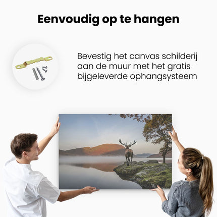 Canvas schilderij ophangen Hert Bij Een Meer