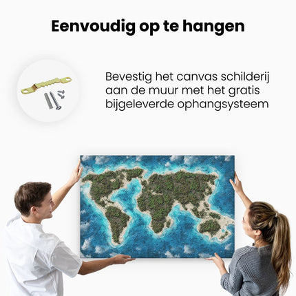 Canvas schilderij ophangen Eilanden Wereldkaart
