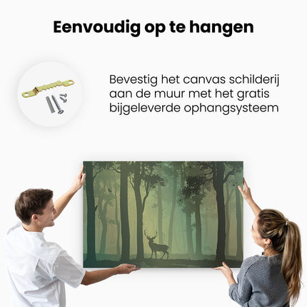 Canvas schilderij ophangen Hert In Het Bos - Silhouet