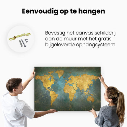 Canvas schilderij ophangen Wereldkaart In Retro Stijl