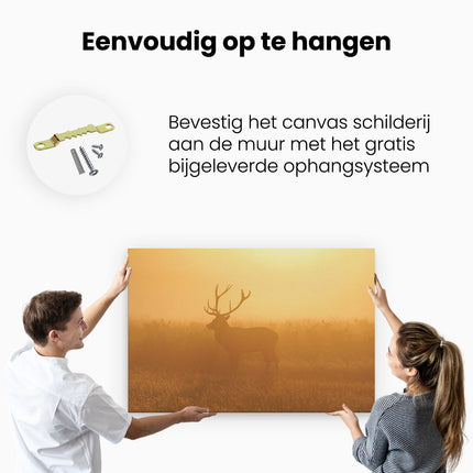Canvas schilderij ophangen Hert Tijdens De Mist