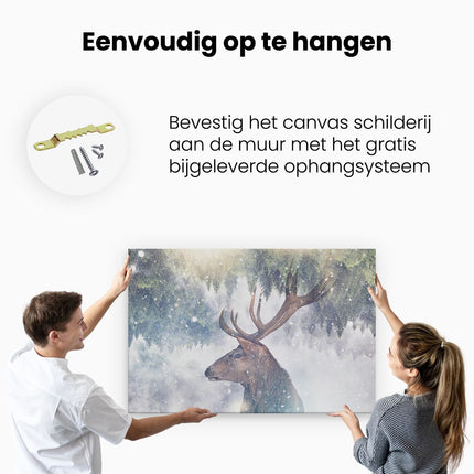 Canvas schilderij ophangen Hertenkop - Hert Op Een Bomen Achtergrond