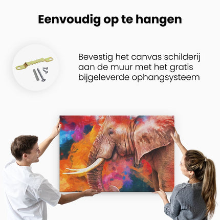 Canvas schilderij ophangen Kleurrijke Olifant - Abstract