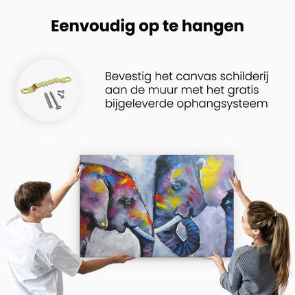 Canvas schilderij ophangen Twee Getekende Olifanten - Abstract