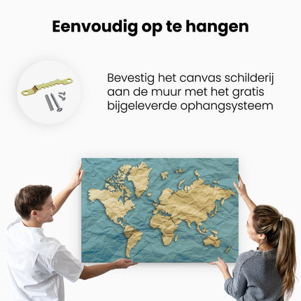 Canvas schilderij ophangen Wereldkaart Op Gekreukeld Papier