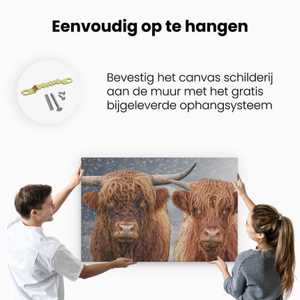 Canvas schilderij ophangen Schotse Hooglander Koppel - Man en Vrouw