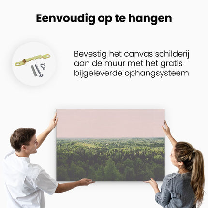 Canvas schilderij ophangen Eindeloze Bos Met Groene Bomen