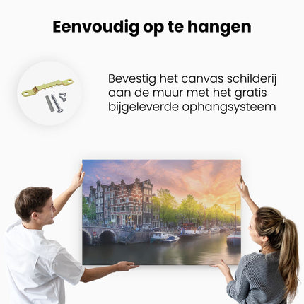 Canvas schilderij ophangen Amsterdamse Grachten 