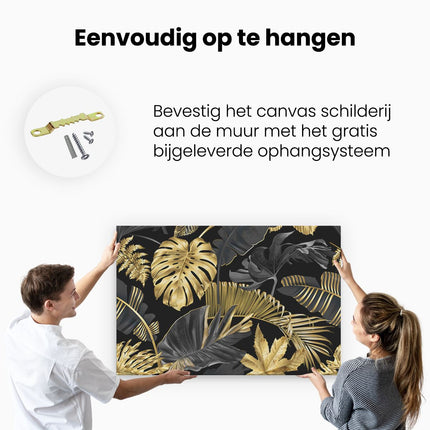 Canvas schilderij ophangen Gouden Tropische Bladeren