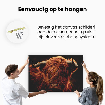 Canvas schilderij ophangen Schotse Hooglander Koeienkop - Kleur