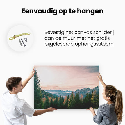 Canvas schilderij ophangen Bos Met Bomen Bij Bergen Landschap