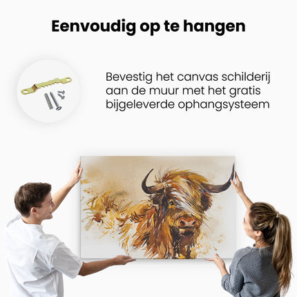 Canvas schilderij ophangen Schotse Hooglander Koe - Abstract