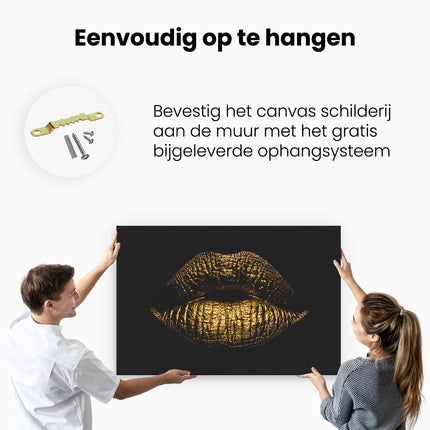 Canvas schilderij ophangen Gouden Lippen