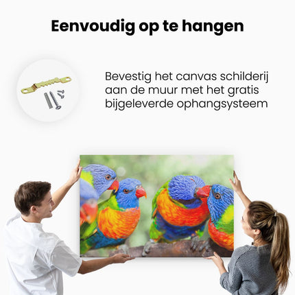 Canvas schilderij ophangen Vier Regenboog Lori Vogels Op Een Tak