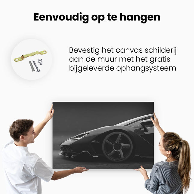 Canvas schilderij ophangen Zijaanzicht Zwarte Sportwagen Auto