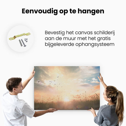 Canvas schilderij ophangen Silhouet Vogels Tijdens Zonsopkomst