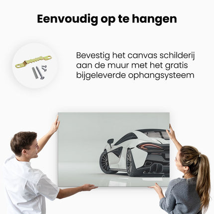 Canvas schilderij ophangen Witte Sportwagen Auto 