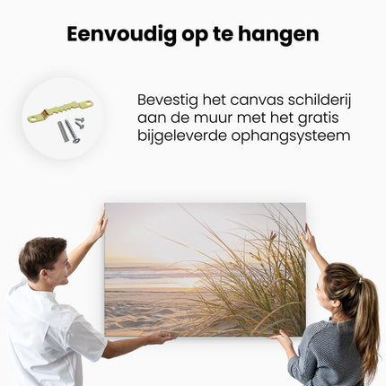 Canvas schilderij ophangen Strand En Duinen Tijdens Zonsondergang