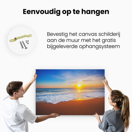 Canvas schilderij ophangen Strand En Zee Tijdens Zonsondergang