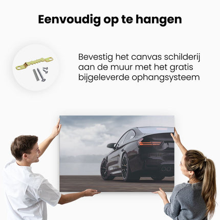 Canvas schilderij ophangen Zwarte Sportwagen Auto Van Achter