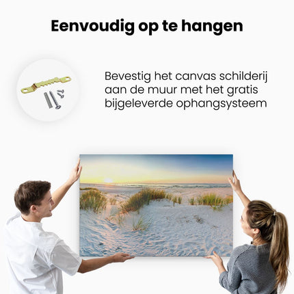 Canvas schilderij ophangen Strand En Duinen Tijdens Zonsondergang