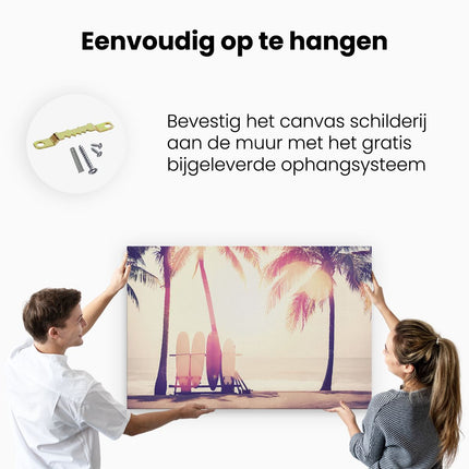 Canvas schilderij ophangen Tropisch Strand Met Surfborden