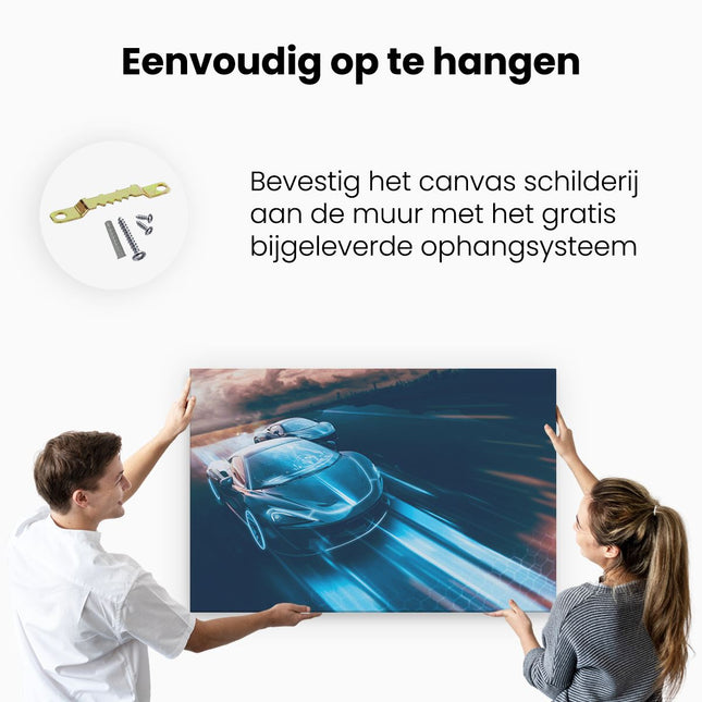 Canvas schilderij ophangen Twee Raceauto's - Abstract