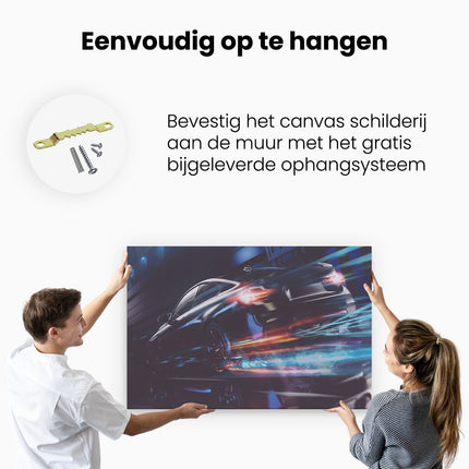 Canvas schilderij ophangen Zwarte Raceauto - Abstract