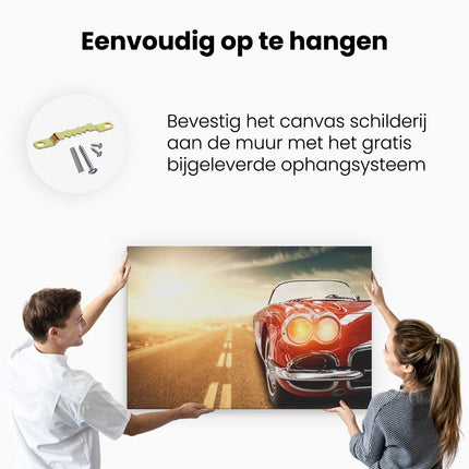 Canvas schilderij ophangen Oude Rode Auto - Retro