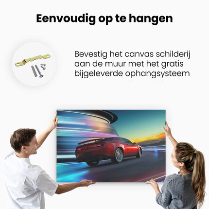 Canvas schilderij ophangen Rode Sportwagen Auto In De Stad