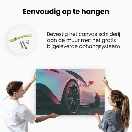 Canvas schilderij ophangen Witte Sportwagen Auto