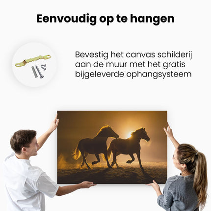 Canvas schilderij ophangen Silhouet Van Twee Paarden