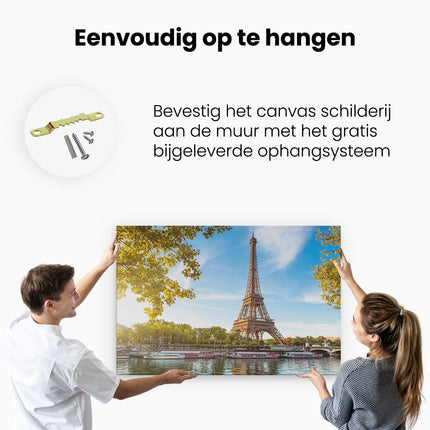 Canvas schilderij ophangen Eiffeltoren In Parijs Aan Het Water