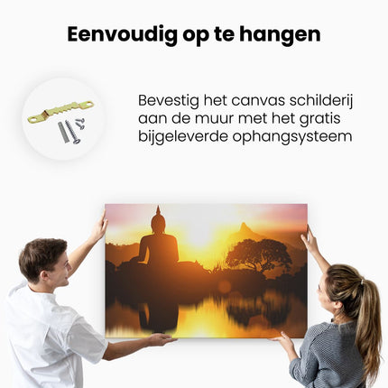 Canvas schilderij ophangen Silhouet Van Boeddha Beeld Met Zonsondergang