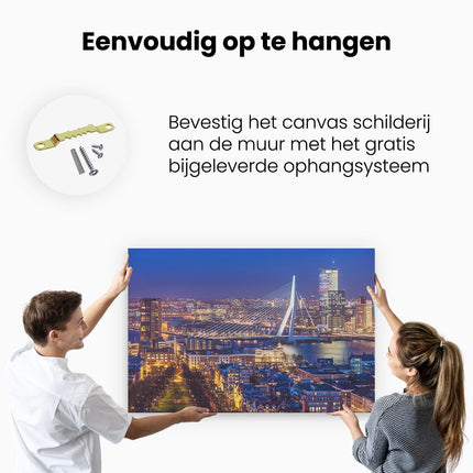 Canvas schilderij ophangen Rotterdamse Skyline Met De Erasmusbrug 