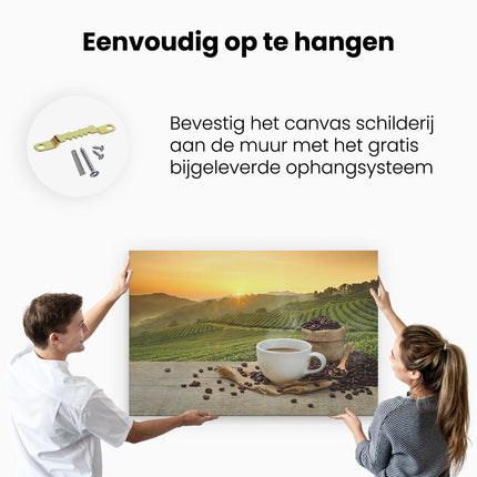 Canvas schilderij ophangen Kopje Koffie Op Een Plantage Achtergrond6