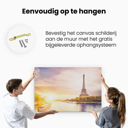 Canvas schilderij ophangen Eiffeltoren In Parijs Aan Het Water