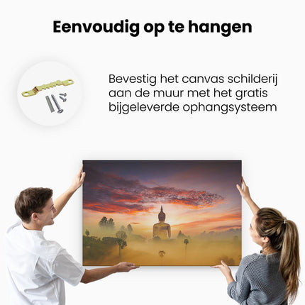 Canvas schilderij ophangen Boeddha Beeld In De Mist