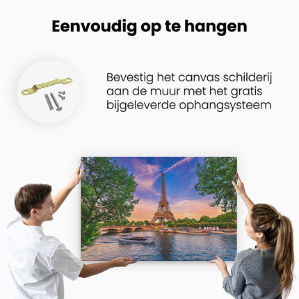 Canvas schilderij ophangen Eiffeltoren In Parijs Aan Het Water - Kleur