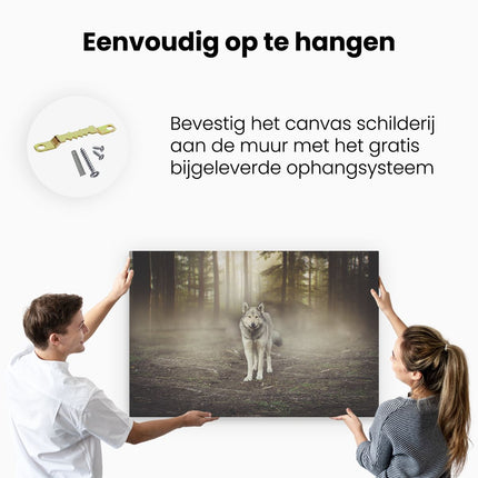 Canvas schilderij ophangen Grijze Wolf In Het Bos