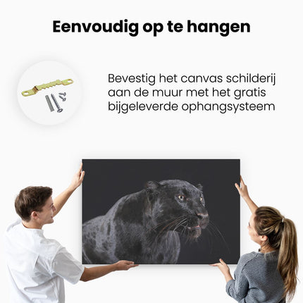 Canvas schilderij ophangen Zwarte Panterkop - Panter