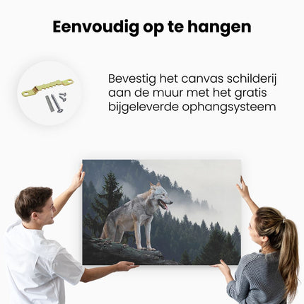 Canvas schilderij ophangen Grijze Wolf In De Bossen 