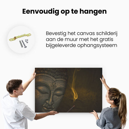 Canvas schilderij ophangen Boeddha Beeld Met Wierook