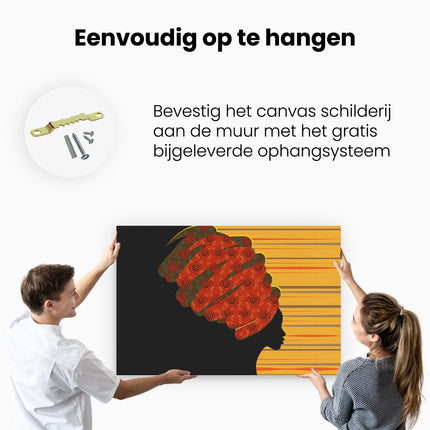 Canvas schilderij ophangen Afrikaanse Vrouw Met Bloemen Tulband - Abstract