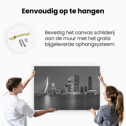 Canvas schilderij ophangen Rotterdamse Skyline - Zwart Wit