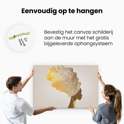 Canvas schilderij ophangen Afrikaanse Vrouw Met Gouden Tulband 