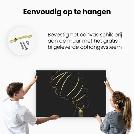 Canvas schilderij ophangen Afrikaanse Vrouw Met Gouden Zwarte Tulband