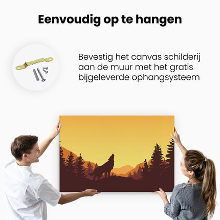 Canvas schilderij ophangen Silhouet Van Een Wolf In Het Bos - Abstract